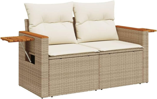 vidaXL Garden Bench 2-Seater with Cushions Poly Rattan Beige, Lounge Sofa, Lounge Sofa, Garden Furniture, Garden Sofa, Garden Furniture, Garden Furniture, Garden Furniture
