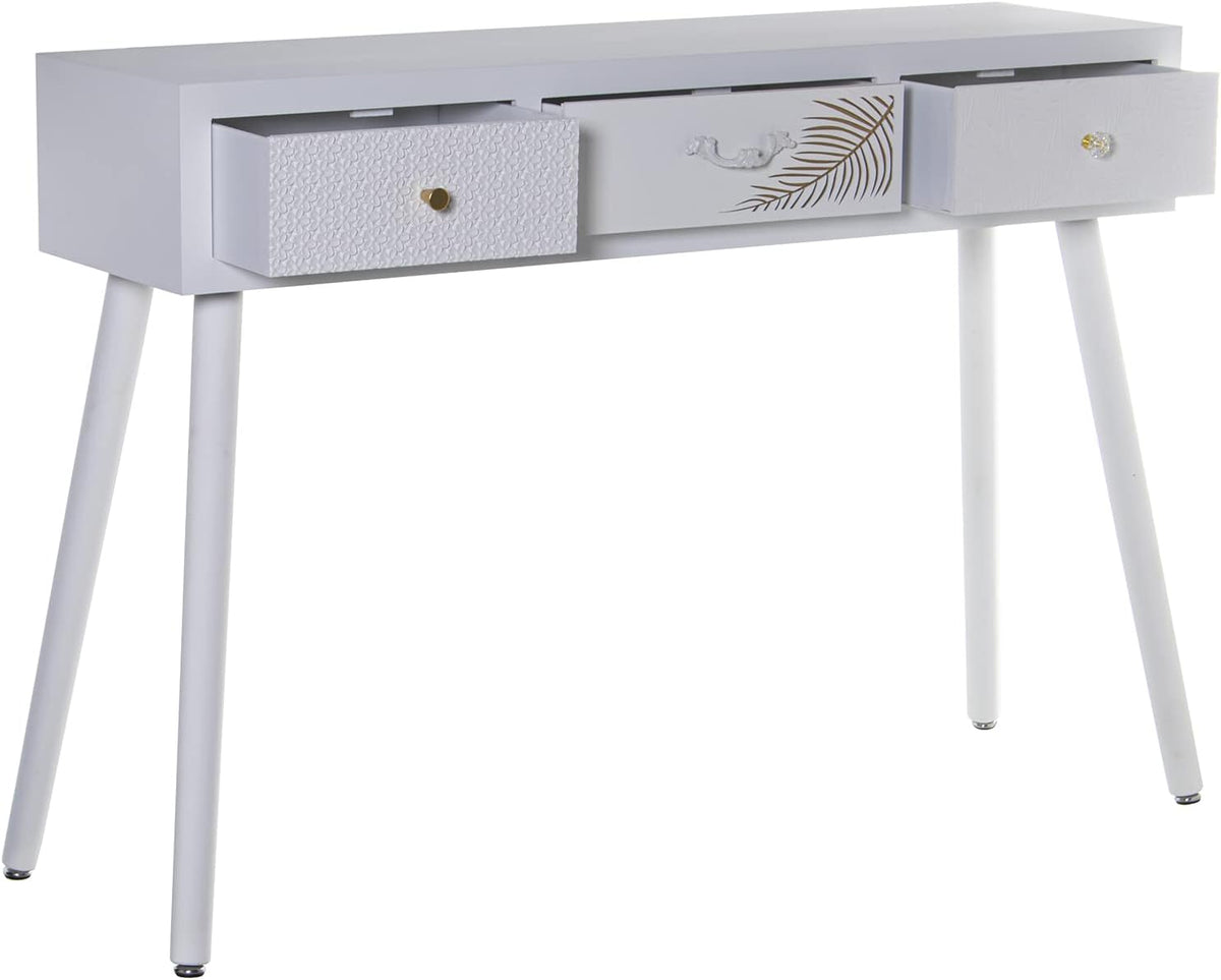 DRW Ingangstafel met 3 schuifladen van MDF-hout met reliëf in wit en goud, 107 x 30 x 78 cm