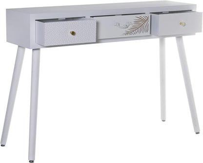 DRW Ingangstafel met 3 schuifladen van MDF-hout met reliëf in wit en goud, 107 x 30 x 78 cm