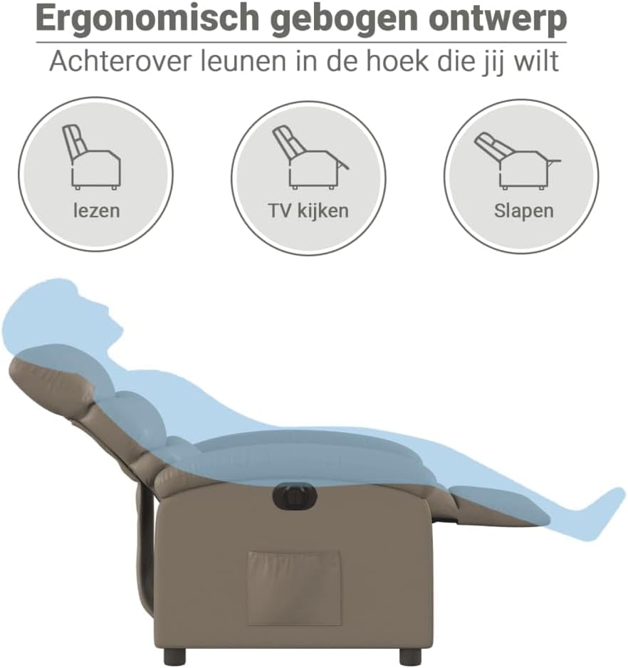 Elektrisch Verstelbare Fauteuil – Relaxstoel – Loungechair – TV Stoel – Relaxfauteuil – Kunstleer Cappuccino – Elektrische Verstelling Tot 135° – Zijvak & Duurzame Constructie