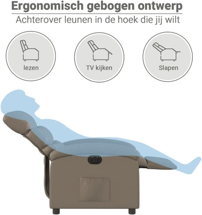 Elektrisch Verstelbare Fauteuil – Relaxstoel – Loungechair – TV Stoel – Relaxfauteuil – Kunstleer Cappuccino – Elektrische Verstelling Tot 135° – Zijvak & Duurzame Constructie