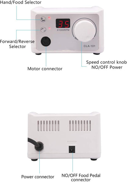 Micro motor draaibank manicure en pedicure 35.000 tpm – Nagelfrees – Elektrische nagelfrees – Manicure apparaat – Pedicure apparaat – Met voetpedaal – Links- en rechtsdraaiend
