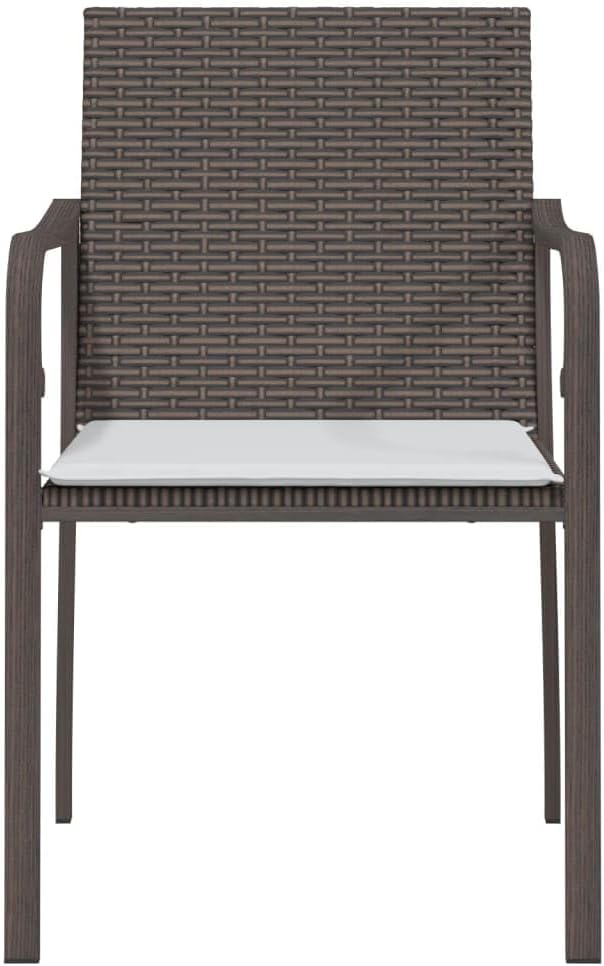 Tuinstoel met kussens van polyrotan, bruin, 2 stuks, frame van weerbestendig staal, voor terras en buiten, design met armleuningen in G-vorm en zitting - QUORE