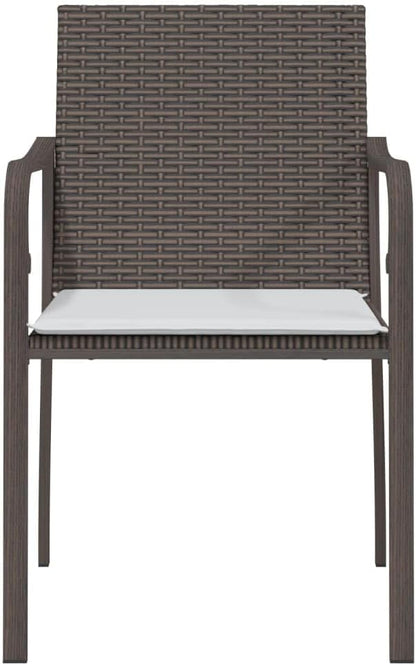 Tuinstoel met kussens van polyrotan, bruin, 2 stuks, frame van weerbestendig staal, voor terras en buiten, design met armleuningen in G-vorm en zitting - QUORE