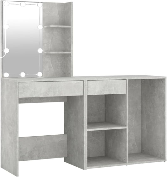 vidaXL Dressing table with cabinet and LEDs processed wood concrete gray