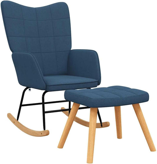 vidaXL Schommelstoel met voetenbank stof blauw
