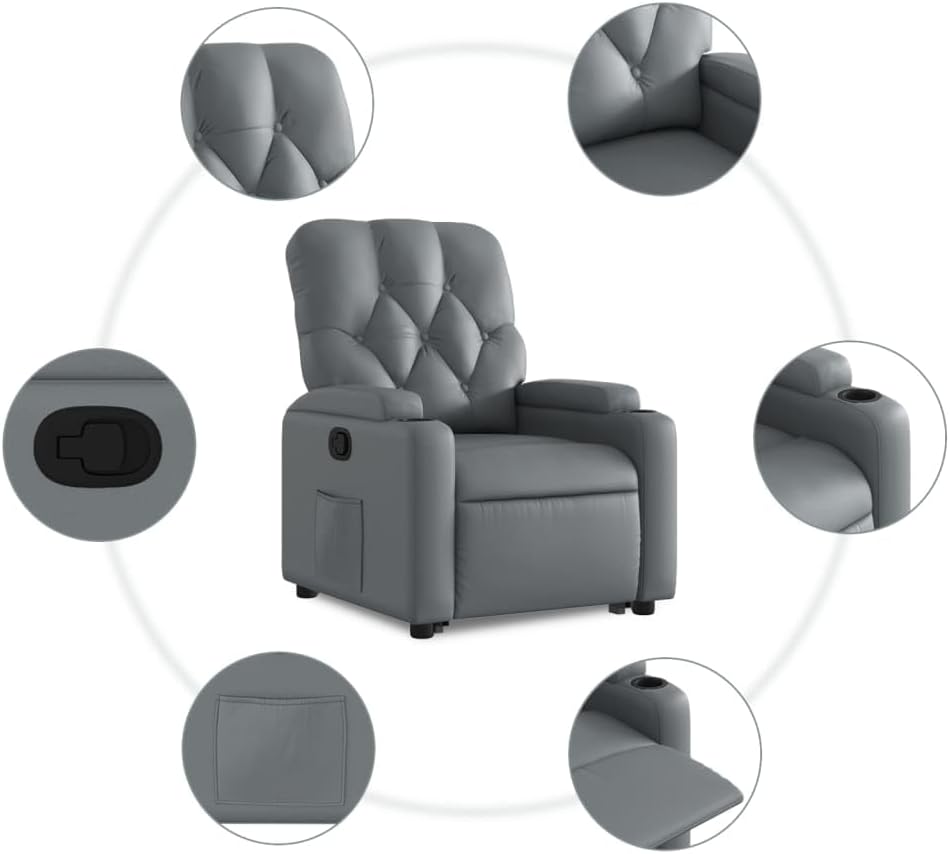 Relaxfauteuil – Elektrische Liftstoel – Verstelbare Fauteuil – Relaxstoel – Loungestoel – Automatische Liftfunctie – Hoogwaardig Kunstleer – Grijs
