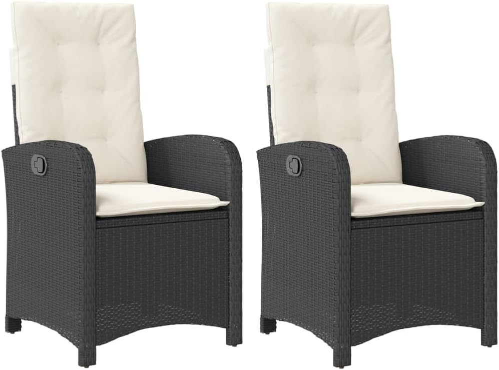 Gecheer Polyrattan Garden Chair with Cushions Outdoor Garden Chair Rattan Adjustable Rattan Backrest Black - QUORE