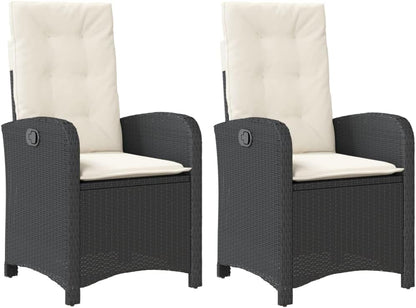 Gecheer Polyrattan Garden Chair with Cushions Outdoor Garden Chair Rattan Adjustable Rattan Backrest Black - QUORE