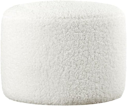 Moderne witte poef, 39 cm hoogte x 54 cm diepte, 100% kunstbont, 10 cm orthopedische spons, PVC gecoate verborgen legs, stijlvol Scandinavisch design