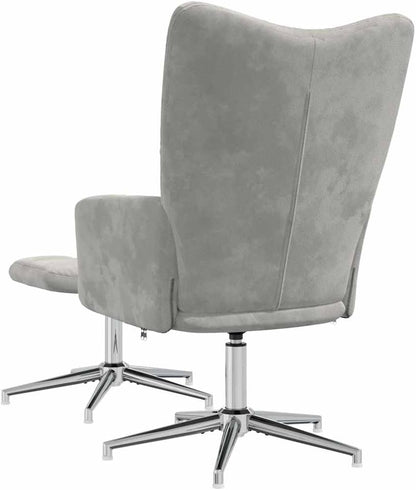 Relaxstoel Met Poef – Relaxstoel – Fauteuil – Tv-Stoel – Ligstoel – Lichtgrijs Fluweel – 360° Draaibaar – Stevig Stalen Frame