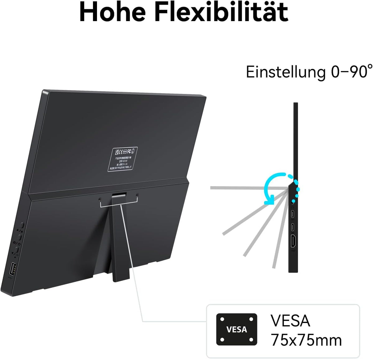 Portable Monitor 14 inch 1920 x 1200p 60Hz 400/CD Brightness 99% sRGB with Speaker HDMI USB-C Monitors for Laptop PC Phone Xbox PS3/4/5 Raspberry Pi, Portable Screen Expanding - QUORE