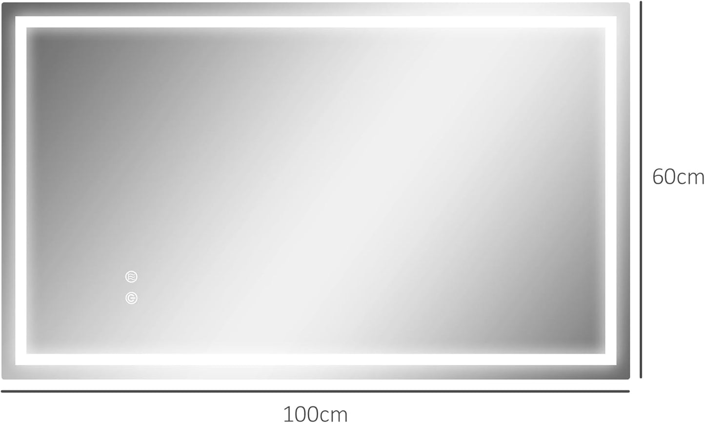 LED Badkamerspiegel – Spiegel met Verlichting – Touch LED Spiegel – Badkamerwandspiegel – Lichtspiegel – Anti-condens Functie – 100x60 cm Zilver