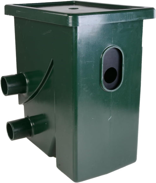 AquaForte CompactSieve, 49 x 32 x 55 cm, zebelement 40 x 24 cm en doorlaat 300 micron, max. vermogen 15 m³/uur, pompingang 3 kranen 25/32/40 mm slangaansluiting, af- en overloopbeveiliging 75 mm