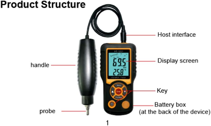 Acceleratie Sensor Digitale Precisie Split Type Trillingsmeter Compact Ontwerp Anti-Slip Rubber Handvat Vibrometer voor lab met Handmatige Kalibratie knop