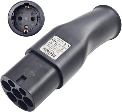 Metron AC01 type 2 naar Schuko-adapter. Betrouwbaar op het laadstation door start- en stop-elektronica