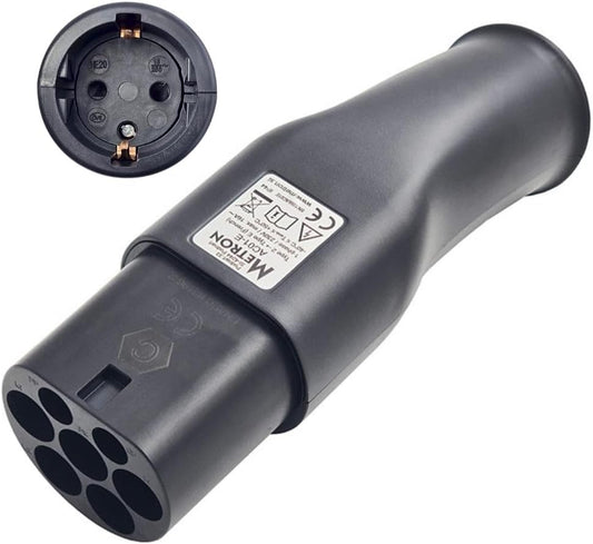 Metron AC01 type 2 naar Schuko-adapter. Betrouwbaar op het laadstation door start- en stop-elektronica