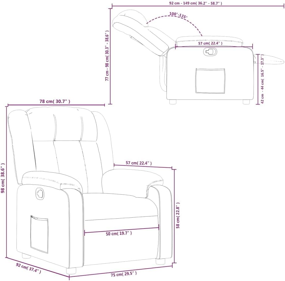 Verstelbare Fauteuil – Relaxstoel – Loungestoel – Zitstoel – Leunstoel – Kunstleer – Handmatig Verstelbaar Tot 135° – Zijvak