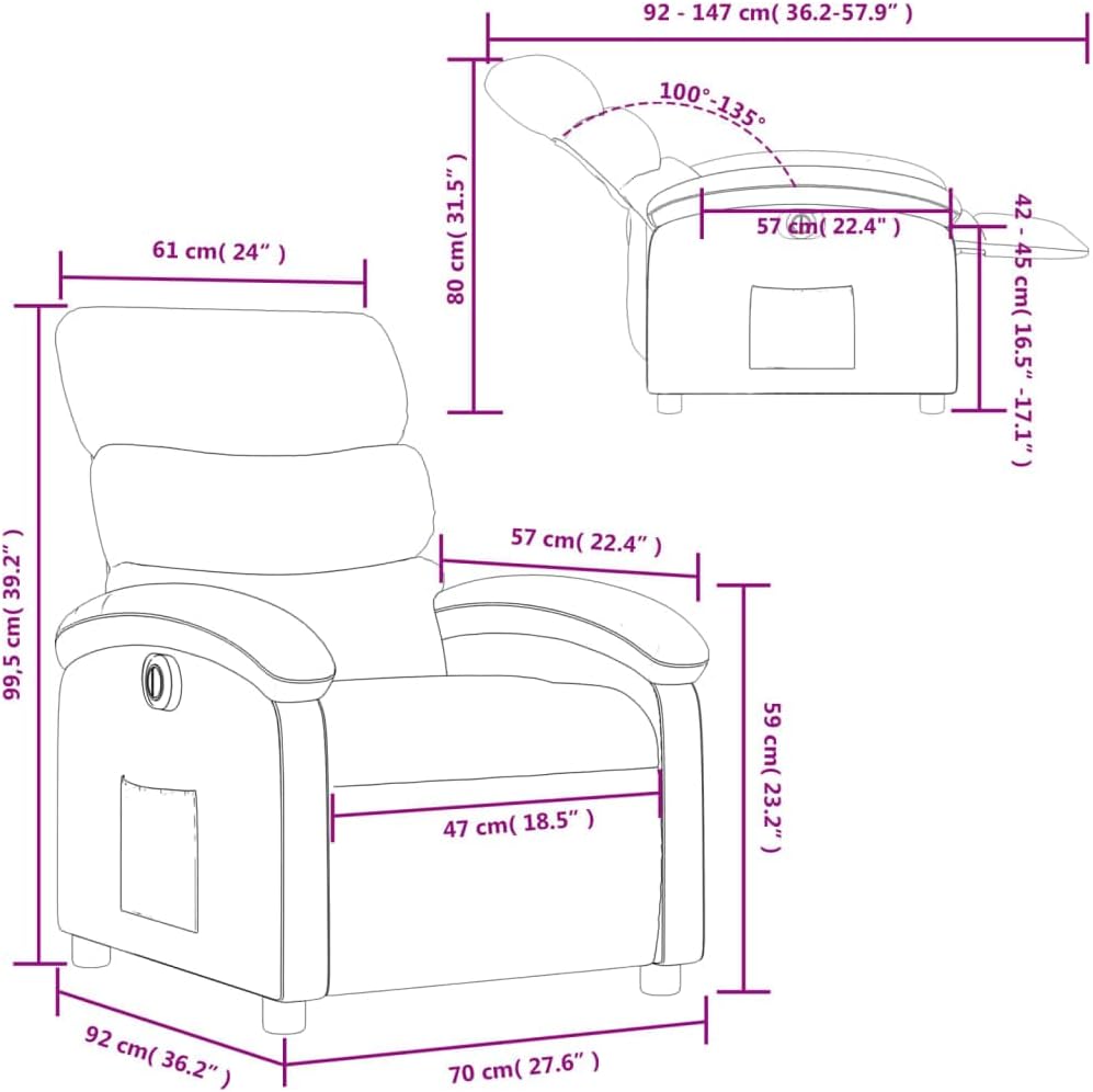 Elektrisch Verstelbare Fauteuil – Relaxstoel – Loungechair – TV Stoel – Relaxfauteuil – Kunstleer Cappuccino – Elektrische Verstelling Tot 135° – Zijvak & Duurzame Constructie