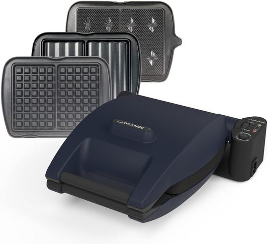 LAGRANGE Premium wafelijzer, 1200 W, 3 sets platen inbegrepen (makel, wafel & Croque Monsieur), gemaakt in Frankrijk, omkeerbaar op sokkel, gepersonaliseerd koken, multifunctioneel, 019642