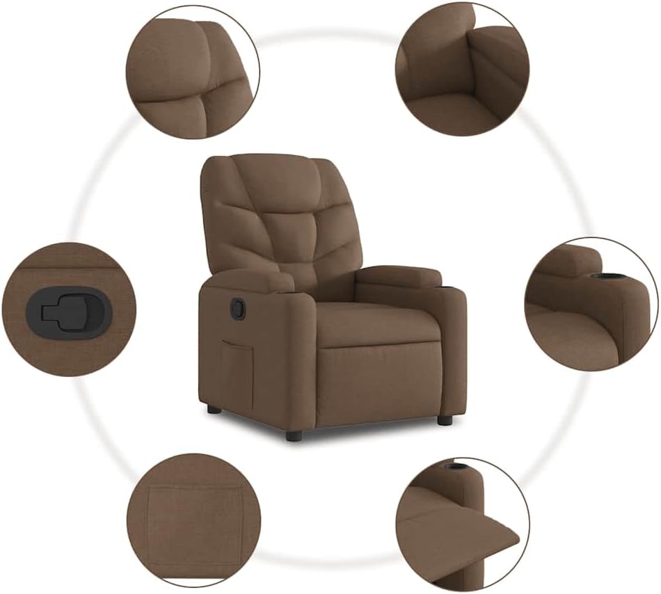 Relaxstoel – Opstahulp Stoel – Tv Stoel – Ligstoel – Fauteuil – Handmatig Verstelbare Ligfunctie – Bruine Stof