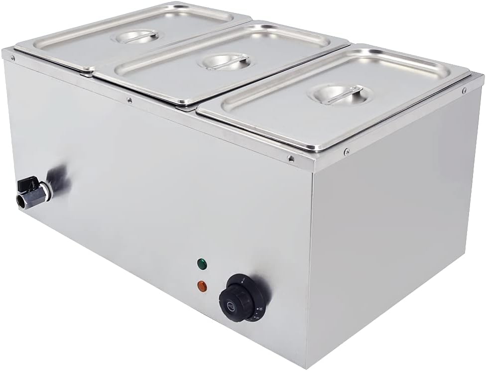 TAIMIKO Bain Marie Elektrische roestvrij staal, 220 V, professioneel, commercieel, met 3 potten, met afvoerkraan, temperatuurregeling