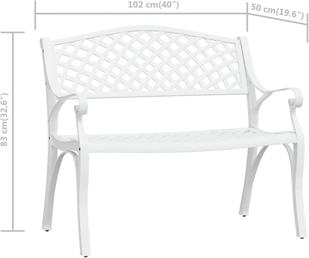Mogou Tuinbank, buitenbank, terras, tuinbank, gegoten aluminium, wit, 102 cm - QUORE