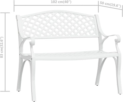 Mogou Tuinbank, buitenbank, terras, tuinbank, gegoten aluminium, wit, 102 cm - QUORE