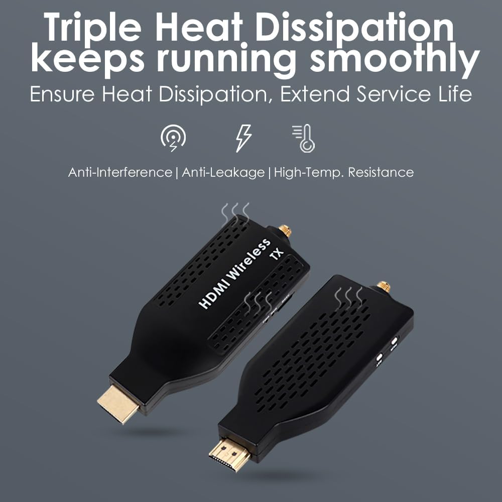 EXVIST Draagbare draadloze HDMI-zender en -ontvangerset, 492t lang bereik, HD-overdracht 1080P, plug & play voor tv/projector, ideaal voor thuisbioscoop, presentaties