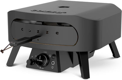 Cozze® 13" Rotate Gas Pizzaoven Black Edition - Roterende cordieriet pizzasteen Ø34,5 cm, 6 kW, deur inbegrepen, 30 mbar