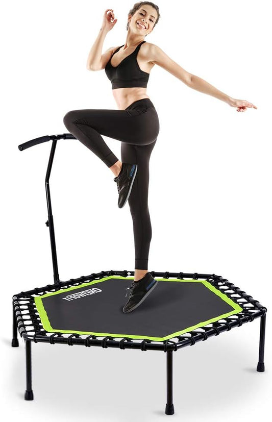 OneTwoFit Diameter silent trampoline with height-adjustable handle, fitness trampoline training such as in the fitness studio trainer workout for adults - QUORE