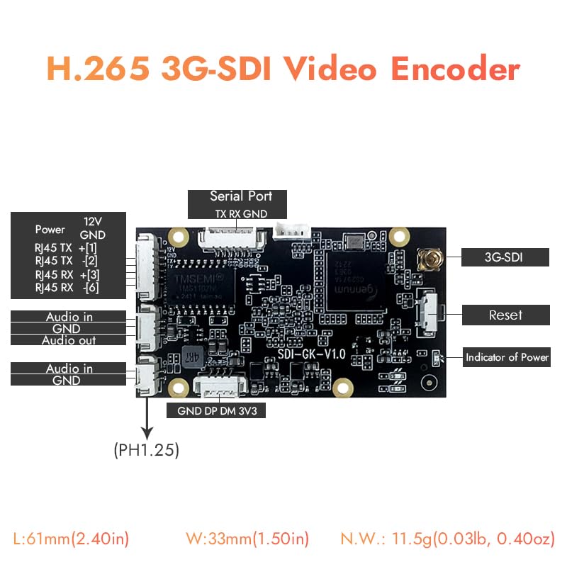 EXVIST H.265 1080P 3G-SDI mini-video-encoder met SD-kaartsleuf voor drone, IP-TV, satelliet – ondersteunt RTSP, RTMP, HLS, HTTP, Compatible with ONV/HK voor live-uitzendingen naar YouTube, Facebook