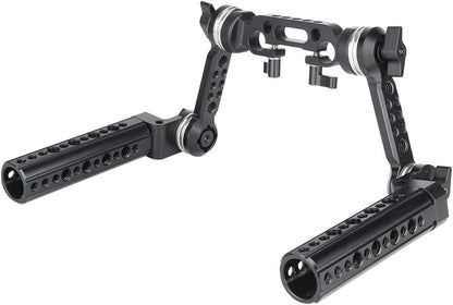 Rozet handgreep kit – Camera handgreep – Camera rig handvat – Schouderrig handvat – Grip voor videorig – Met verlengarm en 15 mm staafklem – 145 mm handgreep van aluminiumlegering