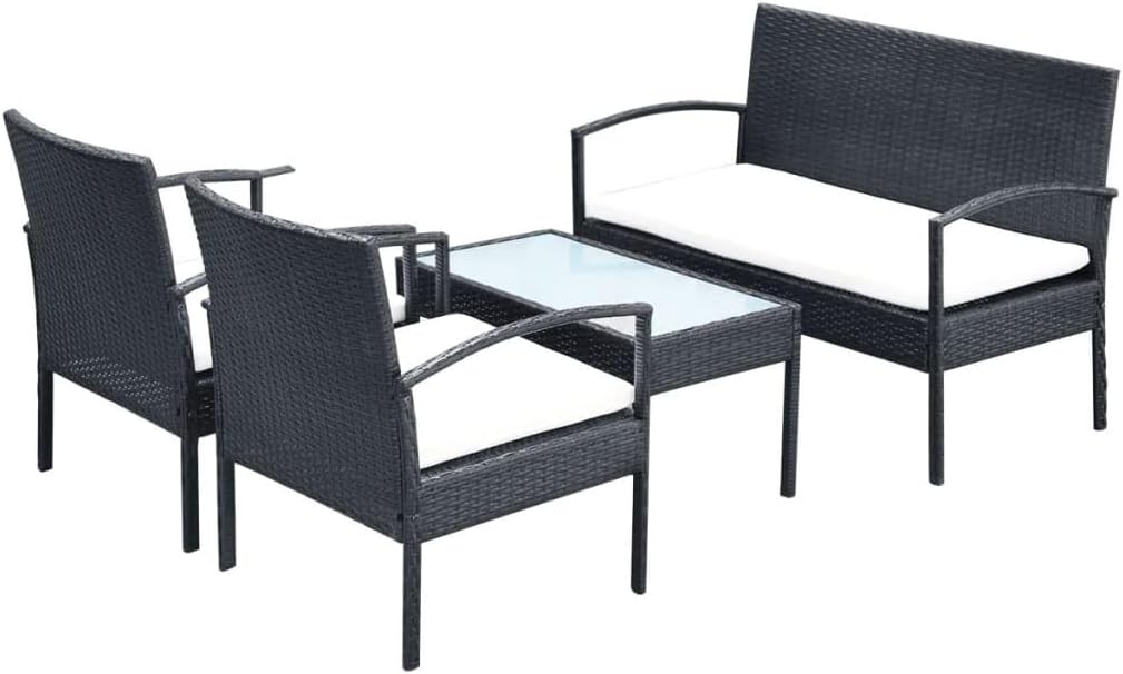 Lounge tuinmeubelset balkon meubelset tuinlounge set 4-dlg. tuin-loungeset met kussens polyrotan zwart - QUORE