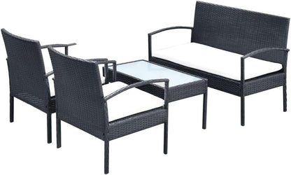 Lounge tuinmeubelset balkon meubelset tuinlounge set 4-dlg. tuin-loungeset met kussens polyrotan zwart - QUORE