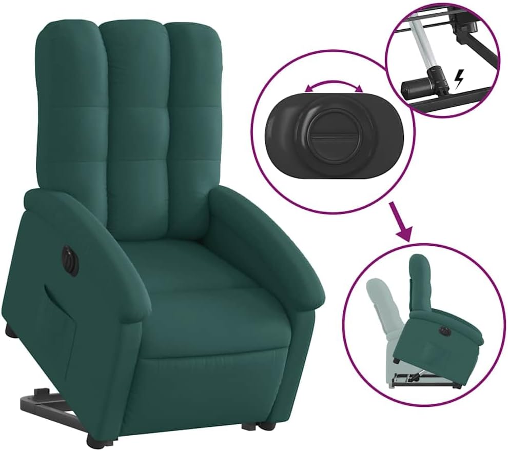 Relaxstoel – Elektrische Relaxstoel – Opstahulp Stoel – Tv-Stoel – Ligstoel – Donkergroene Stof – Elektrisch Kantelsysteem – Max 135° Ligfunctie