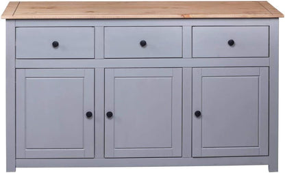 Festnight Dresser Chest of drawers Side cabinet Multifunctional cabinet Dresser Cabinet 135 x 40 x 80 cm Solid Wood Panama-Pine Gray - QUORE