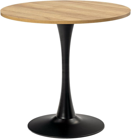 MEUBLE COSY Ronde eettafel voor keuken, woonkamer, kantoor, retrostijl, voor 2-4 personen, metalen frame, eiken + zwart, 80 x 80 x 75 cm
