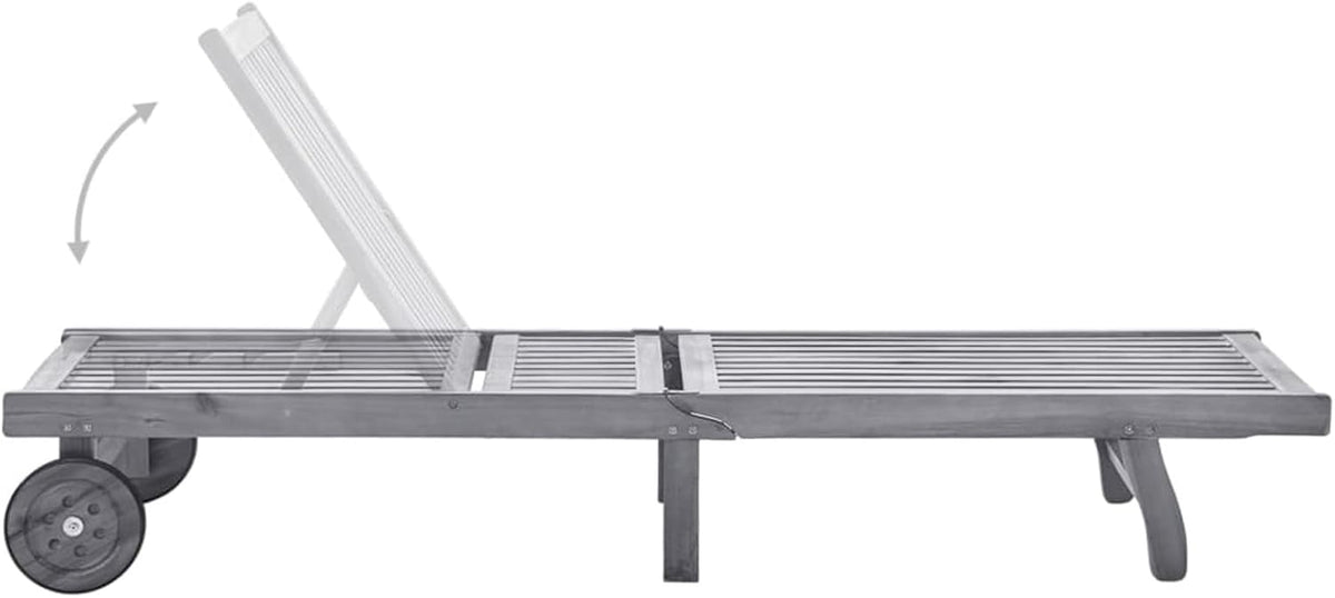 3061370 Sun Lounger with Cushion Made of Solid Acacia Wood, Grey, Garden Lounger for Garden, Pool Lounger, Sun Lounger, Outdoor Lounger, Beach Chair - QUORE