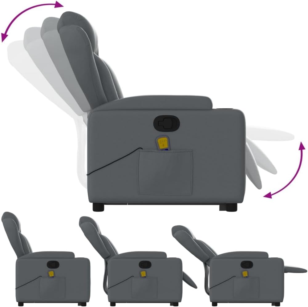 Massagestoel Met Opstahulp – Relaxstoel – Opstastoel – Tv-Stoel – Verstelbare Fauteuil – Grijs Kunstleer – Elektrische Opstahulp – 6-Punts Vibratiemassage
