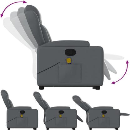 Massagestoel Met Opstahulp – Relaxstoel – Opstastoel – Tv-Stoel – Verstelbare Fauteuil – Grijs Kunstleer – Elektrische Opstahulp – 6-Punts Vibratiemassage