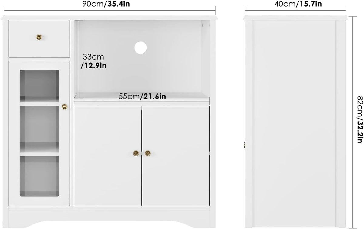 HOCSOK Sideboard, Kitchen Cabinet with Microwave Rack, with Doors and Drawers, Storage Cabinet for Dining Room and Kitchen, 90 x 40 x 82 cm, White - QUORE
