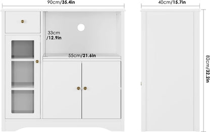 HOCSOK Sideboard, Kitchen Cabinet with Microwave Rack, with Doors and Drawers, Storage Cabinet for Dining Room and Kitchen, 90 x 40 x 82 cm, White - QUORE