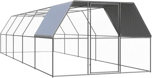 Kippenhok voor Buiten – Pluimveehok – Buitenren – Volière – Dierenhok – Extra Groot 3x10x2 m – Verzinkt Staal Met Afsluitbare Deur