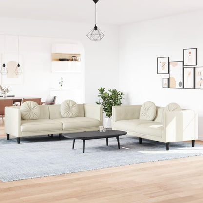 vidaXL 2 and 3 Seater Sofa Set with Cushions, Velvet Cream, Loveseat, 2 Seater Sofa, 3 Seater Sofa, 173 x 77 x 70 cm (2 Seater) + 193 x 77 x 70 cm (3 Seater Sofa) - QUORE