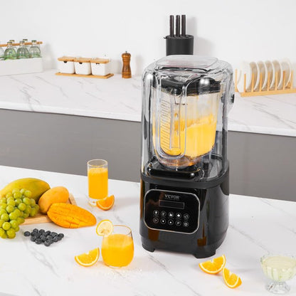 VEVOR Professionele blender met bescherming, gecombineerd met 2 l glazen kruik, roestvrij staal, 9 snelheden en 5 functies, voor smoothies, zwart, 280 x 240 x 505 mm
