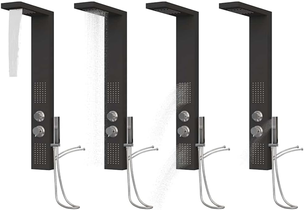 Douchepaneel – Douche Systeem – Regendouche – Douchekraan – Handdouche – Mat Zwart – Aluminium – 4 Functies Met Massagejets