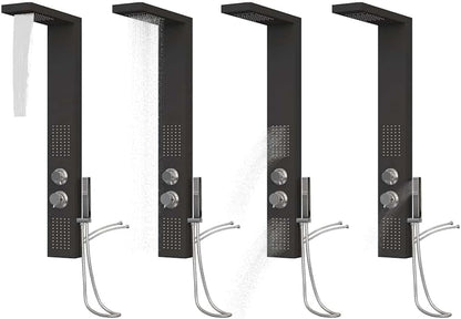 Douchepaneel – Douche Systeem – Regendouche – Douchekraan – Handdouche – Mat Zwart – Aluminium – 4 Functies Met Massagejets