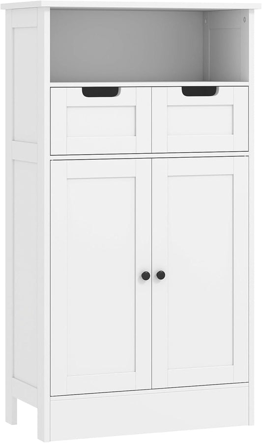 Badkamerkast – Opbergkast – Kast Met Laden – Opbergmeubel – Badkamermeubel – Verstelbare Plank – Waterbestendig MDF 60x30x109 cm Wit - QUORE