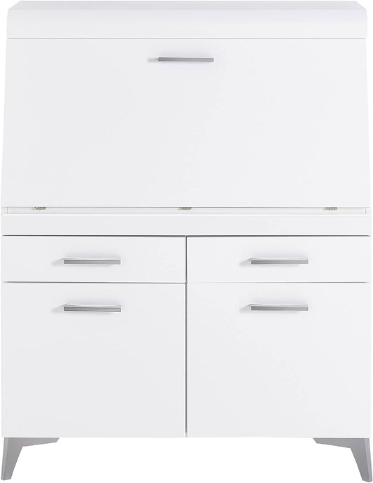 Secretaresse Bureau – Bureau – Computertafel – Schrijfmeubel – Bureaucommode – Compact Mat Wit – Ruimtebesparend Ontwerp met Opberglades